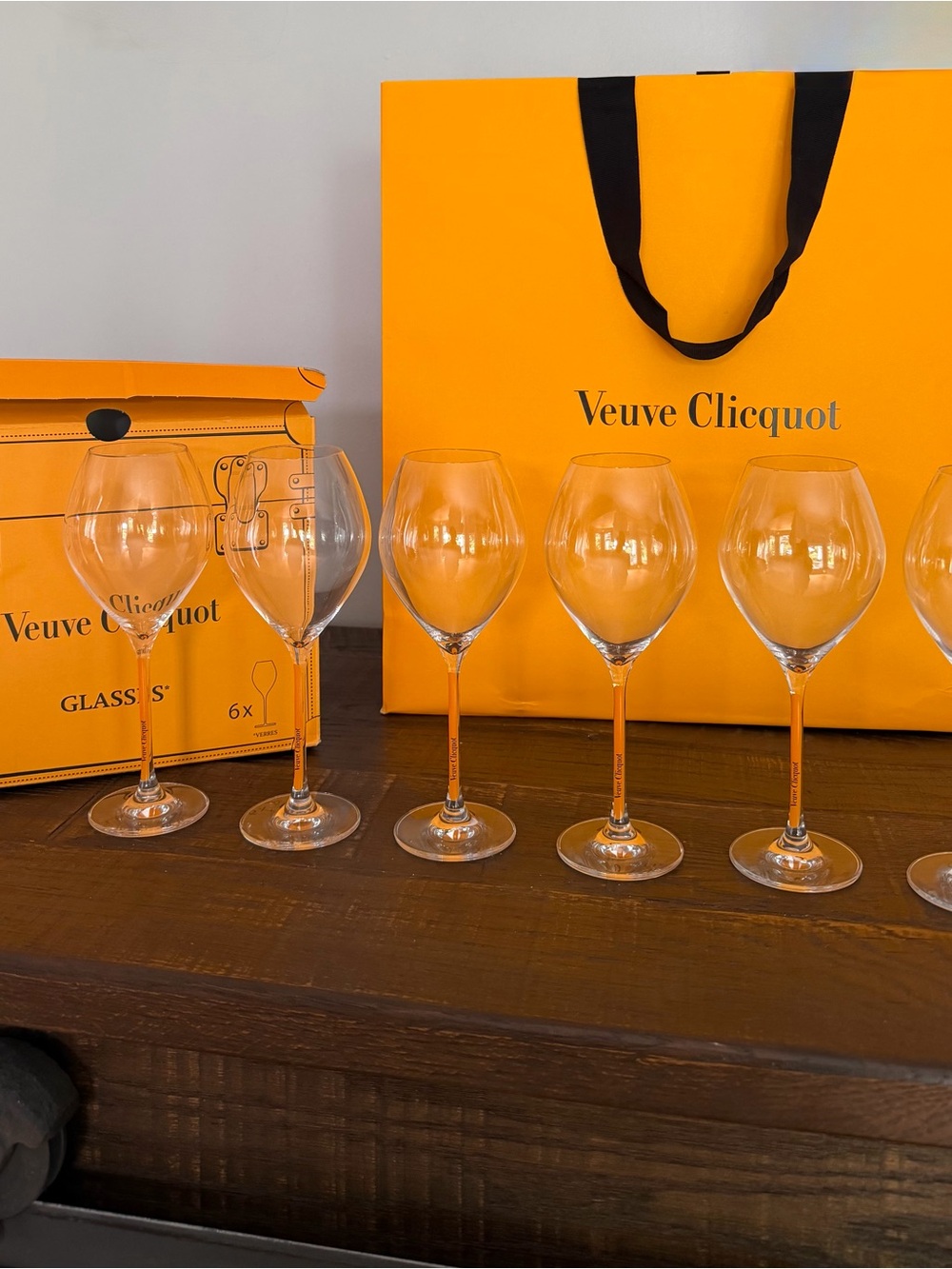 Veuve Clicquot Orange Stem Tulip Champagne Glasses - Set of 6